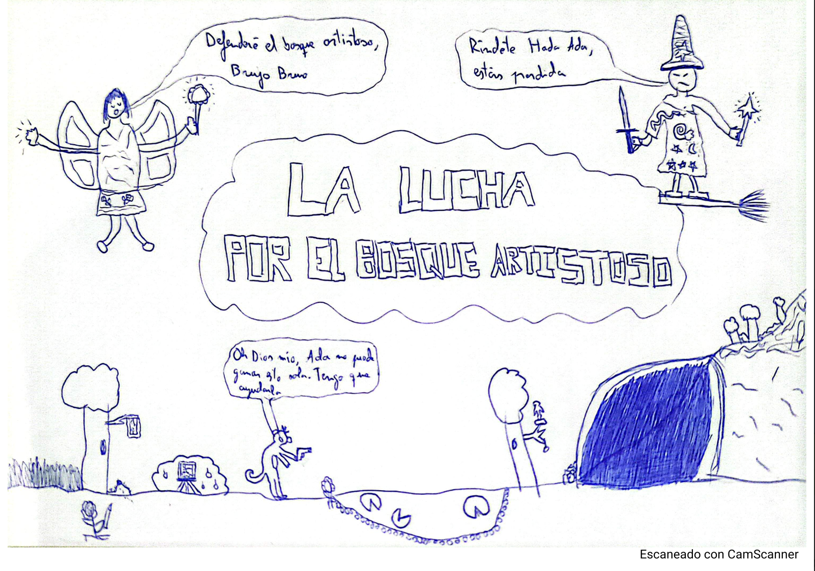 Ilustración dibujada a mano: La lucha por el Bosque Artistoso